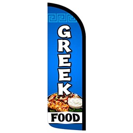 Vista Products Greek Food Premium Windless Feather Banner Flag Kit (Flag, Pole, & Ground Mt)