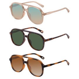 YDAOWKN Retro Square Aviator Sunglasses for Womens Mens Vintage 70s Double Bridge Sun Glasses