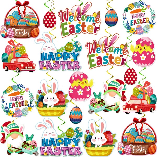 36 Pcs Easter Party Decorations Hanging Swirls, NO-DIY Easter Hanging Decorations Egg Bunny Happy Easter Decorations Hanging Swirls for Easter Classroom Decorations Easter Decorations For The Home