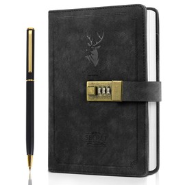 ZeriLion 240 Pages A5 Lock Journal Retro PU Leather Locking Diary Notebook - Combination Locked Journal for Privacy - Diary Notebook for Men Women Teens Boys - Black