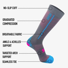 Zensah Featherweight Compression Socks - Ultra-Lightweight Running Compression Socks for Women, Men (Large, Heather Grey)