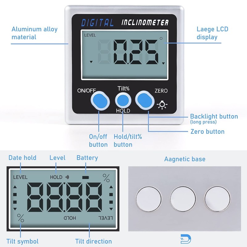 Delgada Digital Angle Finder and Level Cube,Electronic Bevel Gauge Protractor