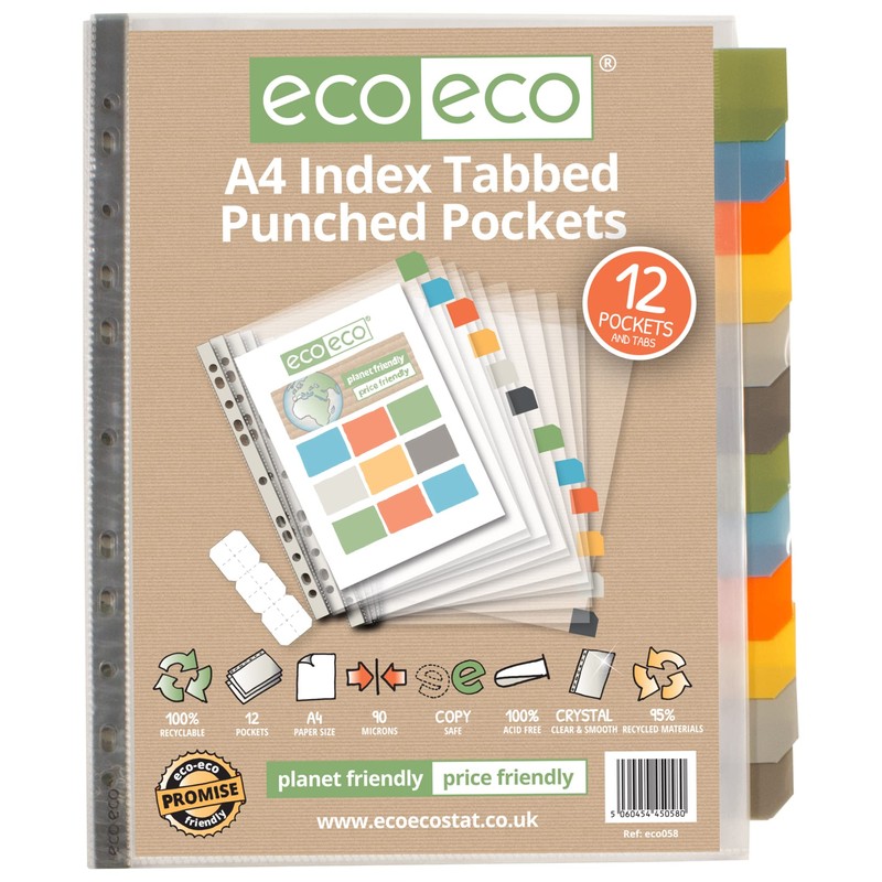 eco-eco A4 95% Recycling Kit 12 Punched Poly Pockets with