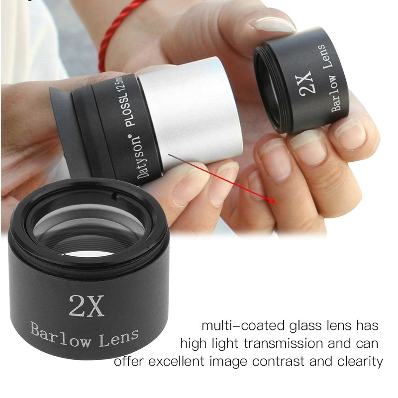 1.25 Inch 2X Magnification M28.6 Thread Barlow Lens for Astronomical