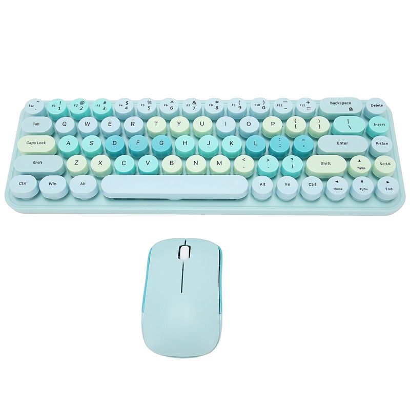 Keyboard Mouse Combo 2.4GHz Wireless Cute Retro 68 Round Keycaps