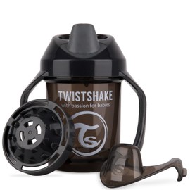 Twistshake Non-Spill Mini Baby Sippy Cup with Soft Spout and Fruit Mixer - 230ml | Leak Proof Baby Weaning Cup | BPA-Free Baby Sippy Cup | Training Cup for Kids | Learning Baby Water Bottle | Black