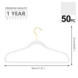 MIZGI Premium Velvet Hangers Pack 50 Pcs Heavyduty - Non Slip Slimline - Velvet Suit Hangers White - Gold Hooks,Space Saving Clothes
