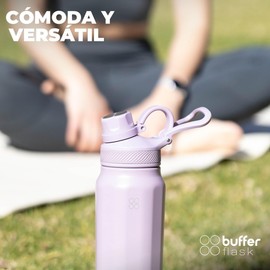 BUFFER FLASK - Termo de Acero Inoxidable | Botella Aislante para Bebidas, Agua Fría (24 horas) o Caliente (12 horas) | Antigoteo, Hermético| Incluye tapas (SOAKED LILAC, 700ml/24Oz)