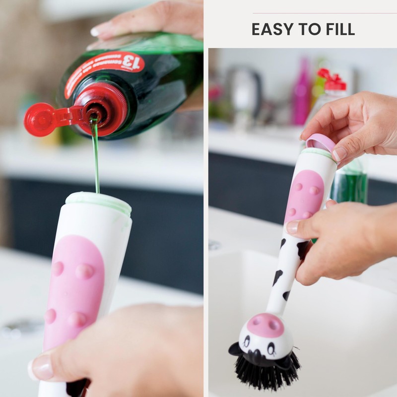 Vigar Moo Cow-Shaped Soap Dispensing Dish Brush, Dish Brush with