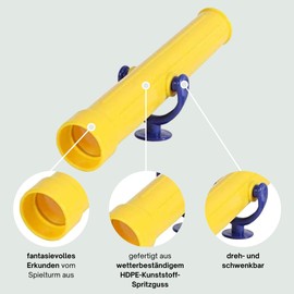 h2i Telescopic Play Tower & Playhouse, Children's Telescope Made of Weatherproof Plastic, No Optical Magnification, Children's Telescope, Play Tower Accessories, Yellow