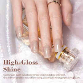 RARJSM Nude Glitter Gel Nail Polish Cashmere Brown Iridescent Shimmery Jelly Gel Polish Neutral Color Skin Tone 15ml Sparkle Rainbow Pigment Gel Soak off UV LED Cured for Home Salon DIY Nail Art