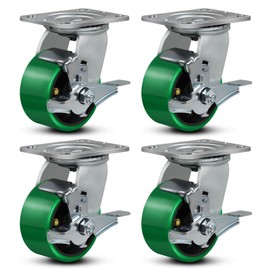 FOVERSWIVE 4"x2" Heavy Duty Casters- Polyurethane Casters Wheel, Casters Set of 4 Heavy Duty, Capacity up to 3200 Lb. Use for Platform Truck, U-Boat Cart, Workbenches (4 Brake)