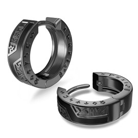 KRKC&CO Hoop Earrings Men, Black Silver Cubic Zirconia Iced Huggie Earring, 925 Sterling Silver, Hypoallergenic Cool Viking Jewelry, Arete Negro Hombre, Gift for Him