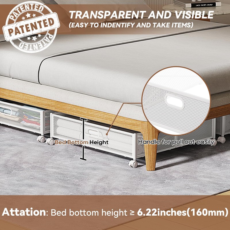 Under Bed Storage Containers with Wheels - Shoe Storage Organizer
