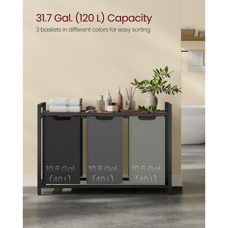 VASAGLE Laundry Hamper, Laundry Basket, Laundry Sorter with 3 Pull-Out