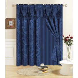 All American Collection 4 Piece Drape Set 63" Length Attached Valance Sheer 2 Tie Backs Included