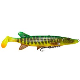 Savage Gear Pike Shad 20cm 65g, 1pc Fire Tiger 4D Photo Chrome Skin Print with Strike Triggering Scent and Rattle