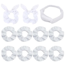 10 Pcs Hair Bow Scrunchies White Hair Ties Tie Dye Elastic Hair Bands Cute Hair Elastics Large Soft Ponytail Holders with 1 Pcs Stretchy Yoga Headband for DIY Party