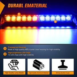 Nilight 12LED Traffic Advisor Strobe Light Bar Amber Blue Emergency Warning Hazard Safety Dash Front/Rear Windshield Flashing Lights for Cars Trucks Police Firefighter Plow Construction Vehicles