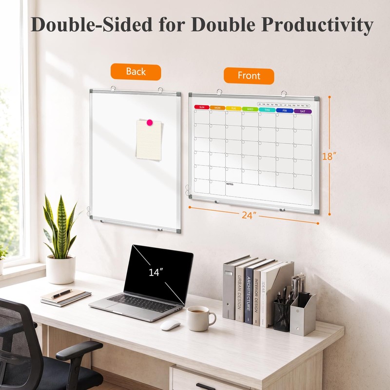 DOLLAR BOSS 24'' x 18'' Magnetic Whiteboard Calendar for wall,
