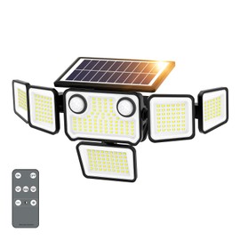 SZPOWER 3000LM Solar Lights Outdoor Waterproof, 6 Heads Solar Flood Lights Outdoor with 2 Motion Sensor, 310 LED Motion Light with Remote Control for Yard Outside House Patio 1 Pack