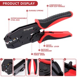 Delgada Ratcheting Wire Crimping Tool Kit,5 Interchangeable Jaws Wire Crimper Tools with Screwdriver Carry Bag,Crimping Pliers for Heat Shrink,Insulated,Non-Insulated,Open Barrel,Ferrule Terminals