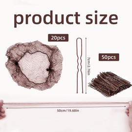70 Pcs Hair Nets for Buns, Ballet Hair Net, Invisible Hairs Nets, 20pcs 50 Cm Invisible Hair-Net and 50pcs U Shaped Hair-Pins Set for Women, Girls, Ballet Dancer, Nurse (Brown)