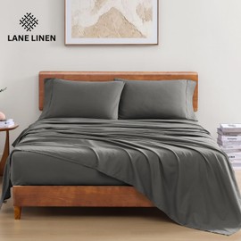 LANE LINEN 100% Organic Cotton Sheets King Size - 4Pc King Sheet Set, Soft Sheets for King Size Sheets, Percale Weave, Hotel Luxury Bed Sheets, 15" King Sheets Deep Pocket, Oeko Tex Sheets - Charcoal
