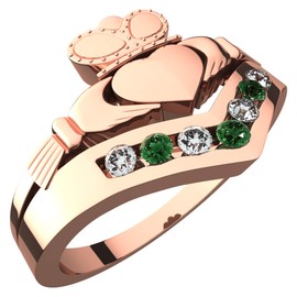 GWG Jewellery 18K Rose Gold Coated Claddagh Ring Adorned with Peridot Green Stones – 5 in Gift Box for Women