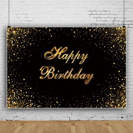 Ttincceer 180 x 120 cm Happy Birthday Background Golden Dots Sparkling Black Photography Background Birthday Party Decoration Banner Baby Shower Photography Background