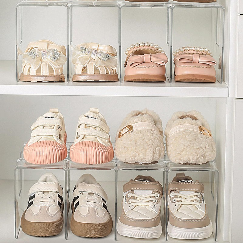 Kids Toddler Shoe Organizer Rack - Clear Acrylic Vertical Storage