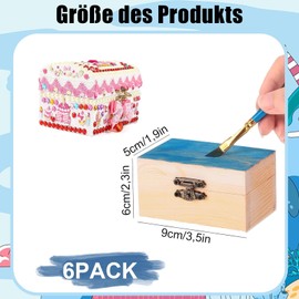 OUTALIZ Small Wooden Box, Pack of 6, Treasure Chest, Mini Wooden Treasure Chest, Rectangular Wooden Treasure Chest, DIY Small Wooden Box with Lid, Suitable for Storage and Decorating