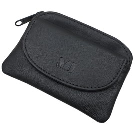 myledershop Goatskin Nappa Key Bag / Key Case / Key Case with 1 Zip Pocket and Coin Compartment in Black