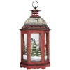 Christmas Lantern Snowman Red Hexagonal Hanging or Standing