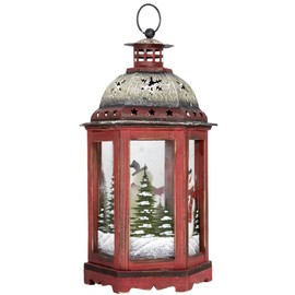Christmas Lantern Snowman Red Hexagonal Hanging or Standing