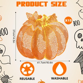 Fall Placemats Set of 15 Pumpkin Placemats with Leaves 14 × 16 Inch Autumn Harvest Thanksgiving Table Mats Washable Vinyl Placemat Heat Resistant Non-Slip Burnt Orange Placemat for Party Dining Decor
