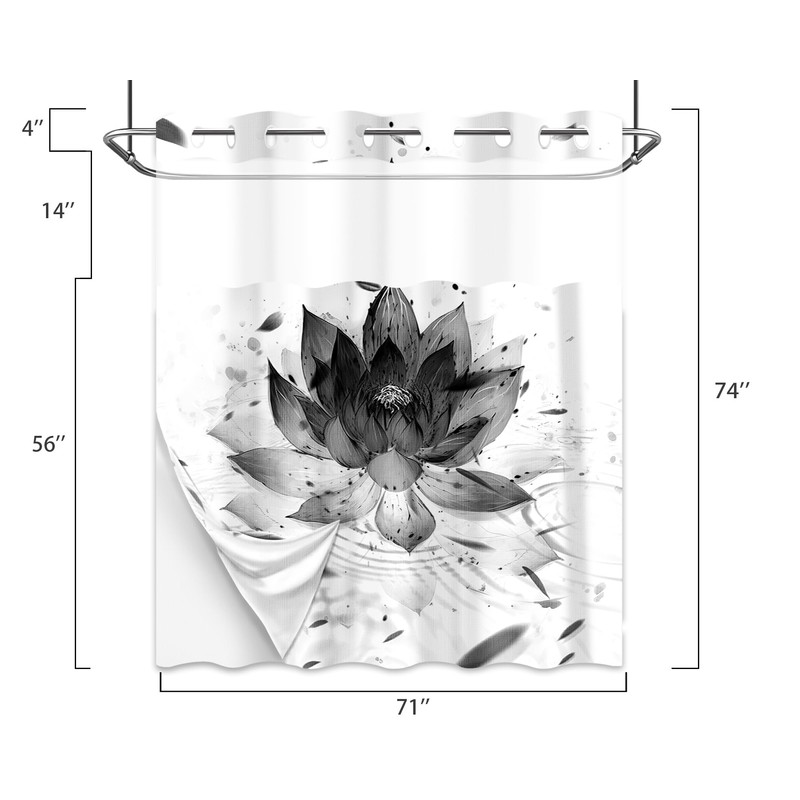 Lotus Hookless Shower Curtain with Snap in Liner, Black and