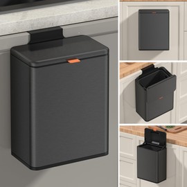 Mbillion Kitchen Compost Bin Hanging Trash Can with Lid 2.1 Gallon Stainless Steel Garbage Can for Kitchen Cabinet Door Mounted Trash Can Under Sink Door RV Bathroom,Brushed Black