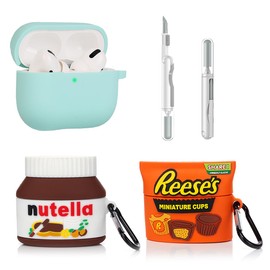 (3Pack) Case for AirPods Pro 2nd/1st Generation with Cleaning kit, XMBYGY Cute Skin Design Silicone Cartoon Charging Case Protective Covers with Keychain for AirPods Pro 2/Pro Earbuds (G+R+N)
