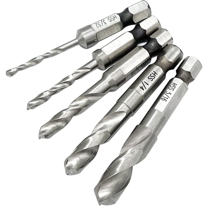 Saipor 5pcs 1/4" Quick Change Hex Shank Metal Stubby Drill