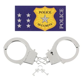 KarneLux Children's Police Handcuffs Metal – Police Equipment Costume Accessory Including Sticker Sticker – Fun for Fancy Dress, Carnival and Theme Parties – 22 cm