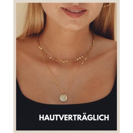 GD GOOD.designs EST. 2015 Multi-Layer Chain for Women with Plates, Waterproof Coin Necklace, Double Row in Gold, Silver or Rose Gold, Layered Plate Chain Made of Stainless Steel, Stainless Steel, No