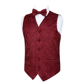 Alizeal Boys Classic Paisley Bow Tie and Suit Vest Set, Dark Red-8