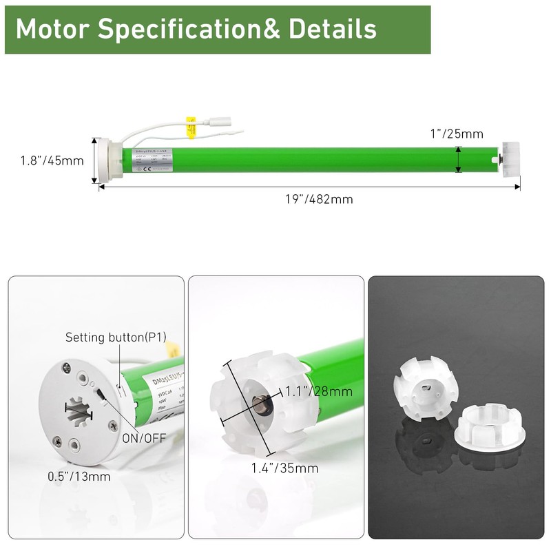 DM25LEU/S -1.1/28 Bi-Directional Battery Motor for Roller Shades - Quiet,