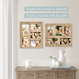 JUMBO DECOR Rustic Distressed Picture Photo Frame Collage - Farmhouse Natural Wood with 5 Openings 4x6 Picture Frame Wall Decor for Wall Hanging
