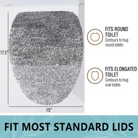 Arotive Soft Microfiber Bathroom Toilet Lid Cover, Machine Washable Seat Covers, 17.5 x 15, Stays in Place Rubber Backing, Fits Most Round, Elongated and Oblong Lids, Accessories Decor, Grey