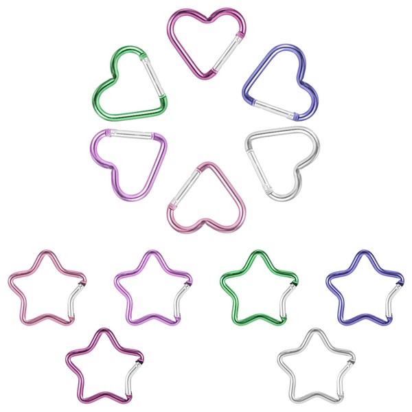 12 Pcs Star Heart Carabiner Clip, 6 Heart and 6