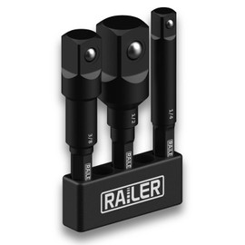 Socket Adapter Set, Railer Impact Grade 3" Extension Bits With Holder | 1/4", 3/8", and 1/2" Drive Drill Impact Socket Extension Bit Adapter Set