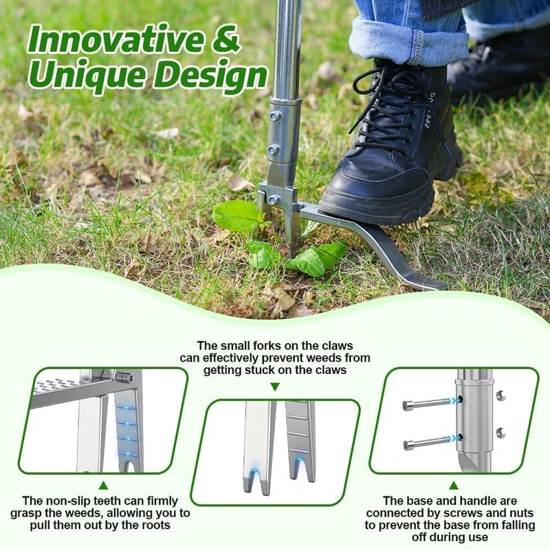 Fologtoo Stainless Steel Stand Up Weed Puller Tool with Long
