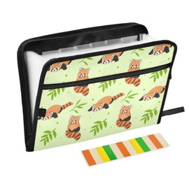 ZZKKO 13 Pockets Expanding File Folder Cute Red Panda and Bamboo with Sticky Labels Accordion File Folder Document Organizer Letter Size A4 Papers Expandable File Keeper